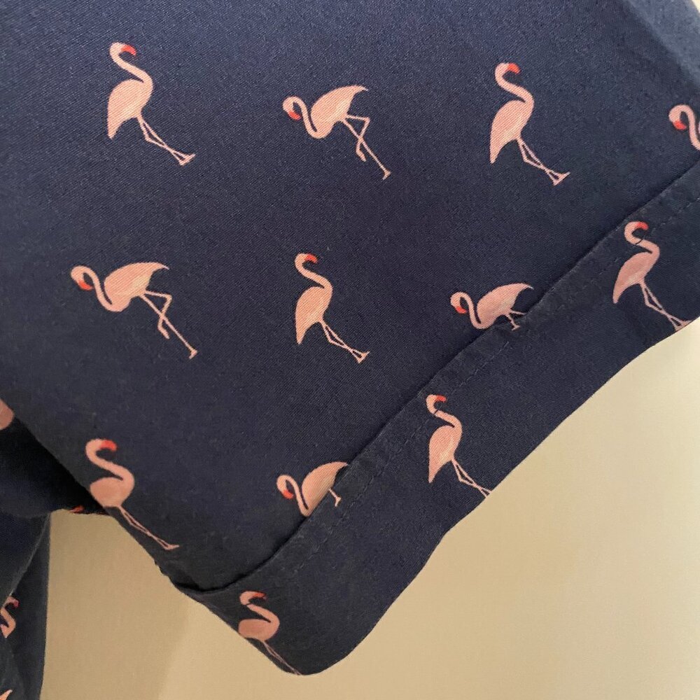 Apt 9 Men’s Small Shirt Slim Fit Premier Flex Short Sleeve Navy with Flamingos - Picture 5 of 11